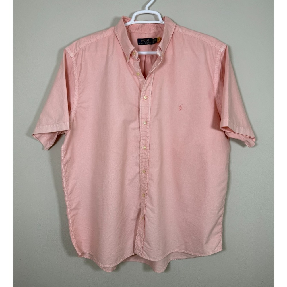 Polo Ralph Lauren Oxford Shirt Mens 2XB Pink Short Sleeve Button Front Preppy